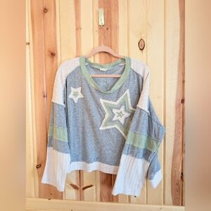 Women's L POL Star Patterned Gray and Green Sweater